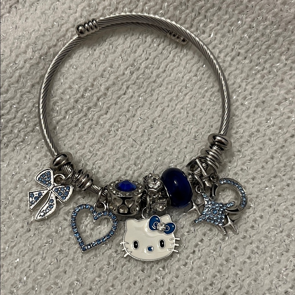 NEW Silver Hello Kitty Charm Bracelet with Blue Accents
